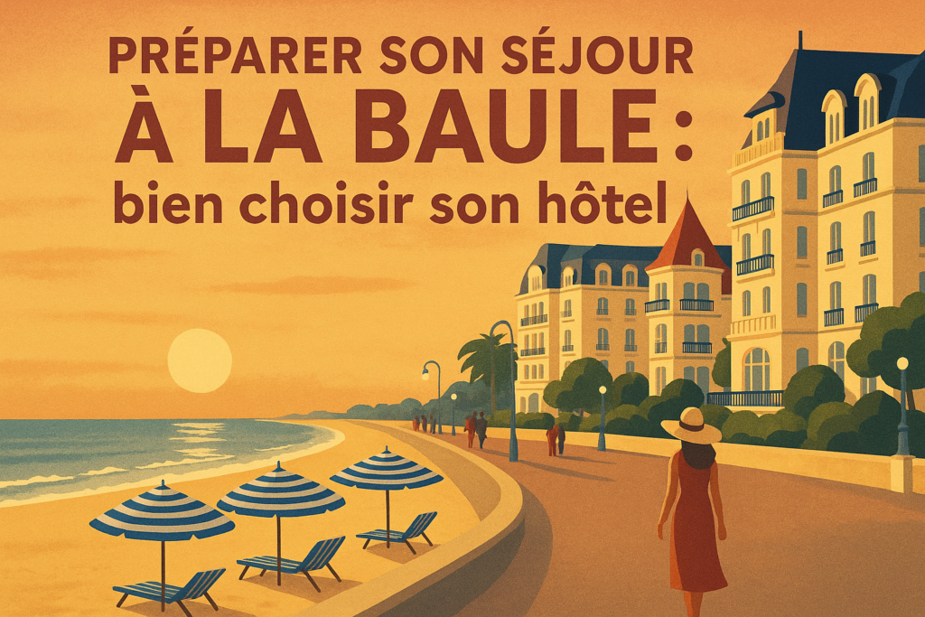 Illustration choisir son hôtel à la Baule en bord de mer au coucher du soleil