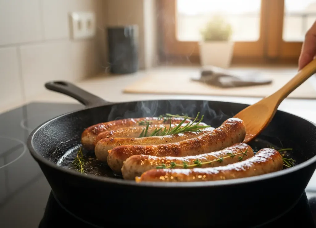 sauccise de montb&eacute;liard &agrave; la poele