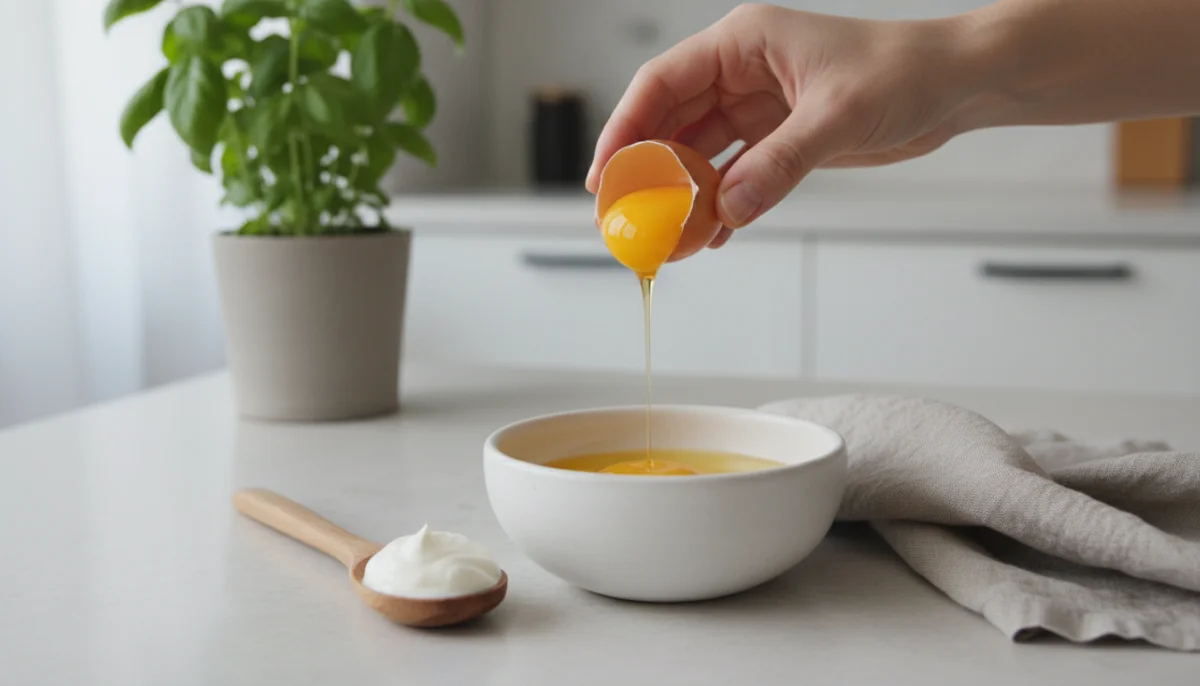 Main ajoutant un jaune d'&oelig;uf &agrave; une sauce, astuce pour &eacute;paissir sans farine