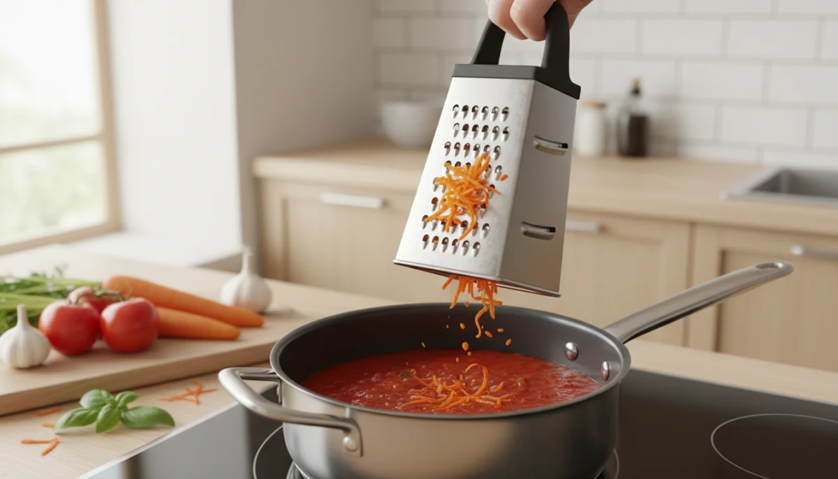 Râper une carotte dans une sauce tomate trop acide pour corriger l'acidité.