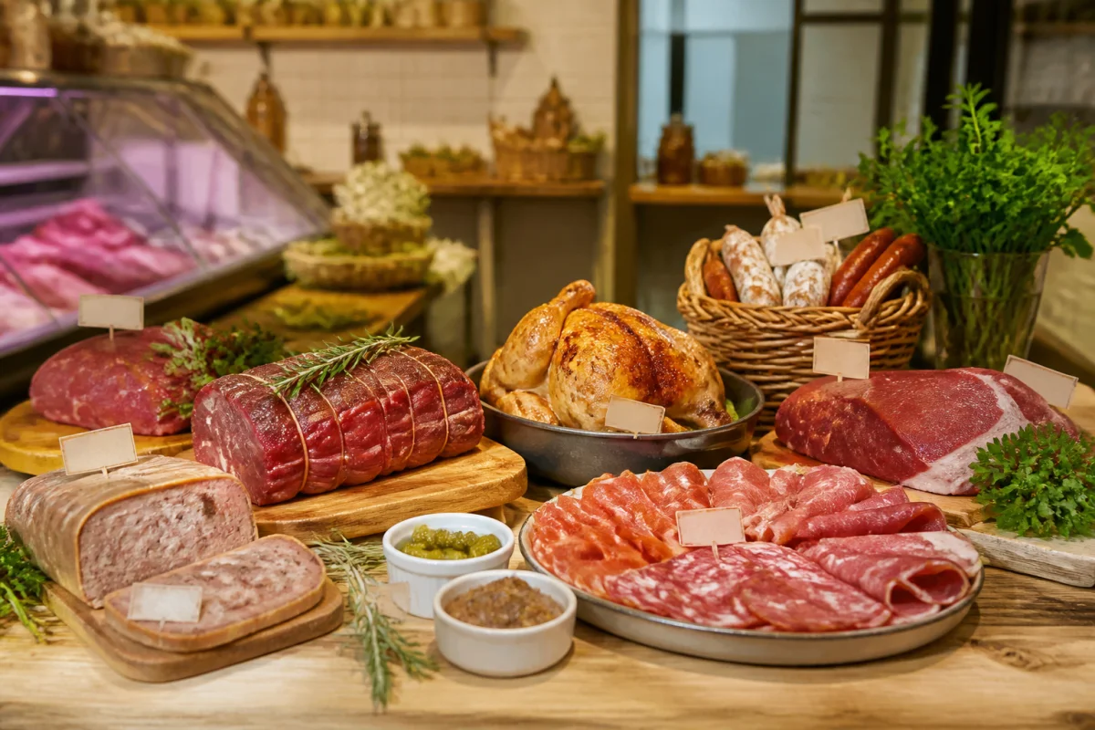 S&eacute;lection de viandes, volaille r&ocirc;tie et charcuterie chez Chez Benoit Maison Balaran &agrave; Lavaur