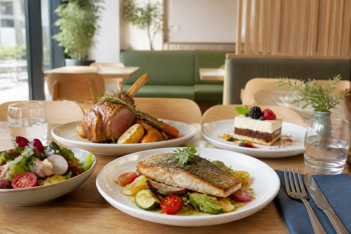Éphémère Bordeaux à Mérignac : cuisine contemporaine avec salade fraîche, poisson grillé, viande rôtie et dessert maison